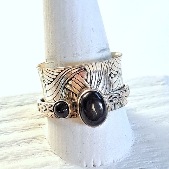 Black Onyx Sterling Silver Mediation Fidget Spinner Ring - Picture 8 of 13